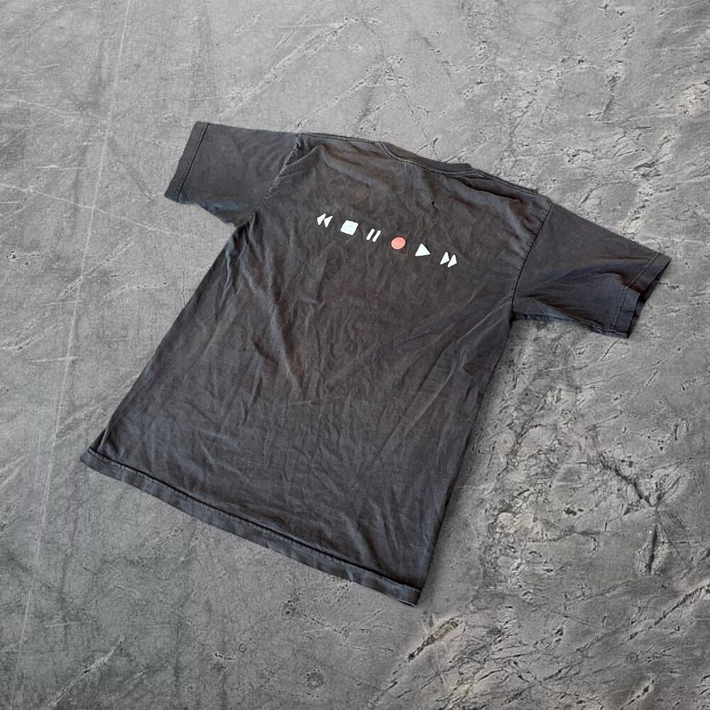 Vintage 90s Made in USA Y2K Black Tee with White Media Control Icons